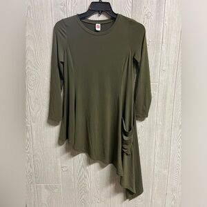IC Collection Asymmetrical Hem Tunic Hunter Green Draped Pocket Stretchy Size XS